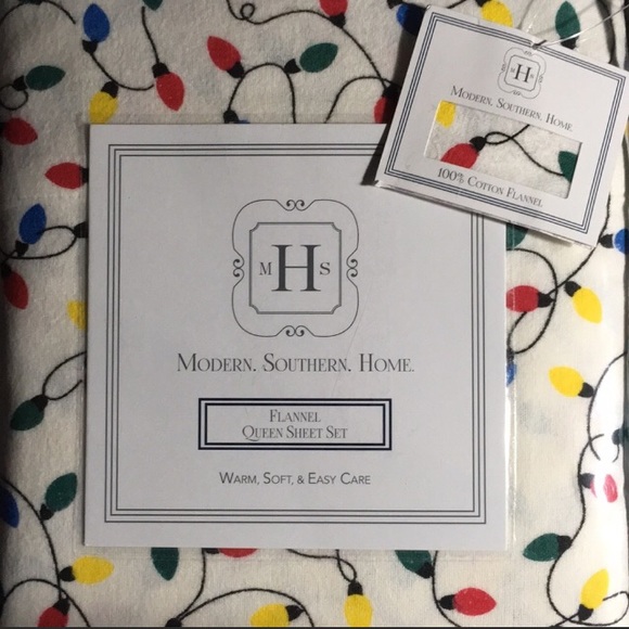🎄 🆕 Christmas Lights, Flannel Sheet Set, Queen - Picture 2 of 3